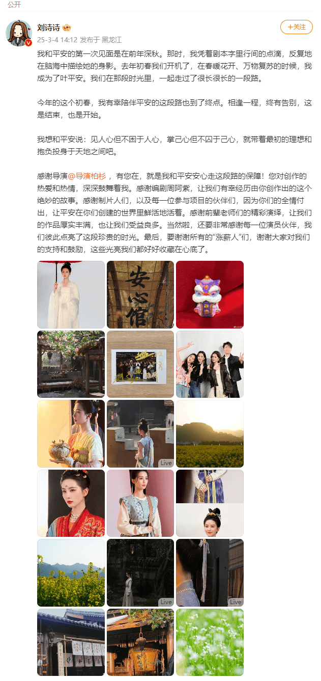 《掌心》收官,刘诗诗发文告别:这是结束,也是开始