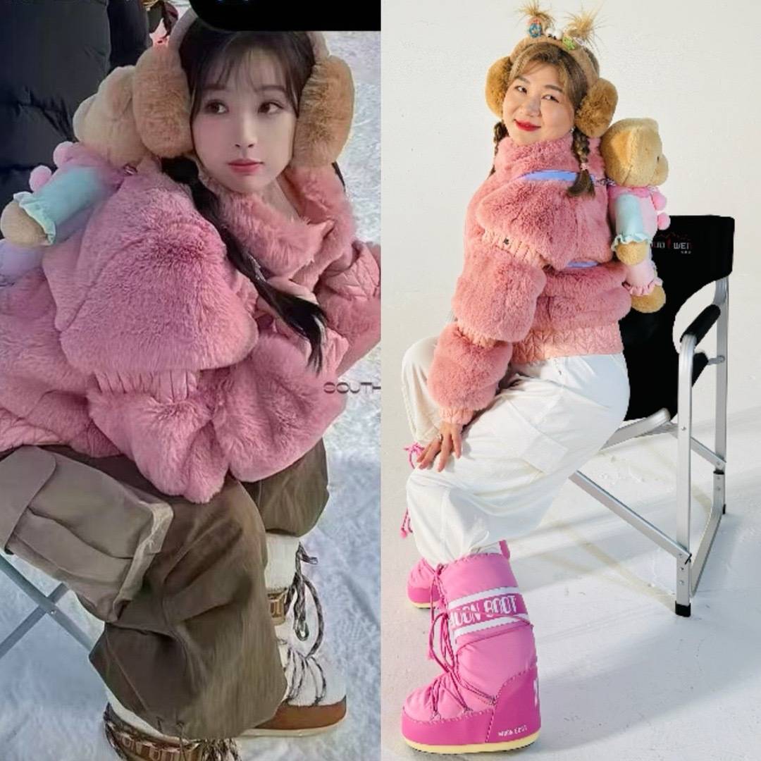 杨天真晒与虞书欣同款滑雪穿搭 粉色毛绒上衣很保暖