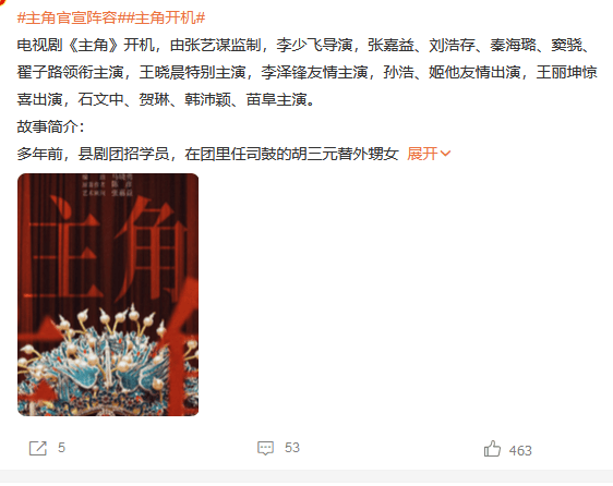 张艺谋监制新剧《主角》女主又是刘浩存!赵丽颖遗憾退出