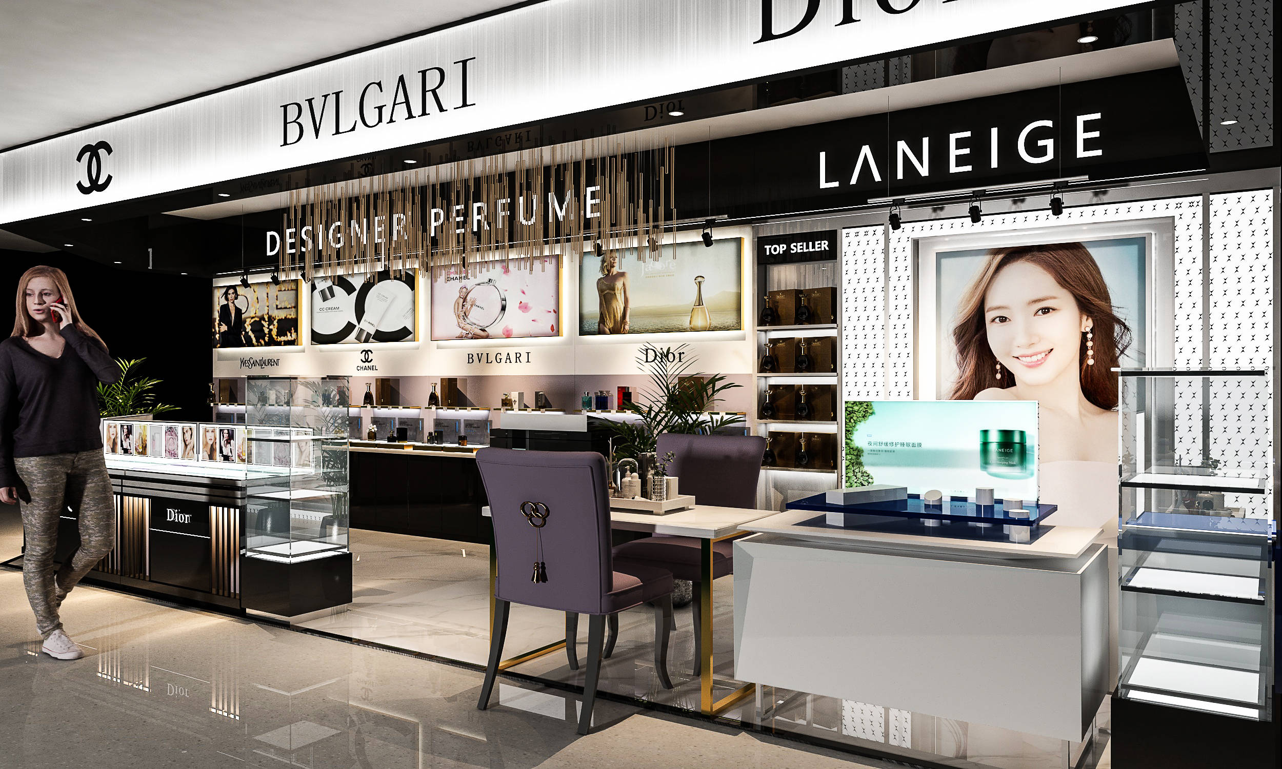 美妆中岛美妆店铺案例分享（美妆店装修设计）巨马道具