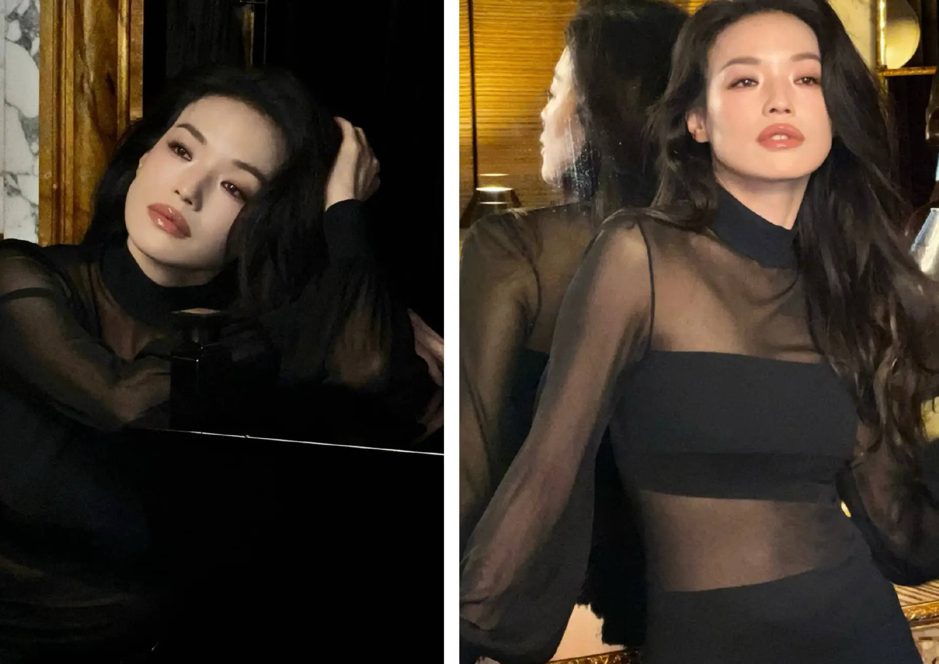 舒淇穿黑色薄纱裙秀紧致身材 一头黑色波浪长发妩媚动人