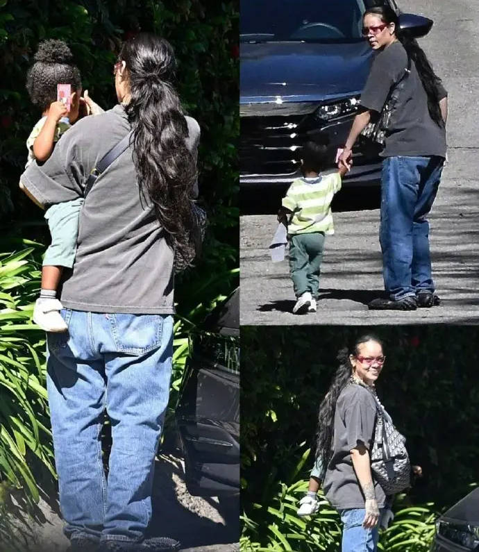 Rihanna近照曝光疑怀三胎 扶腰出门用大挎包遮挡腹部