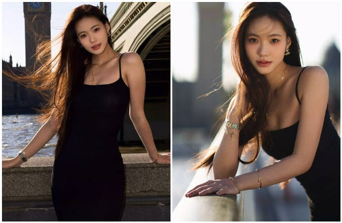 小S二女儿晒英国游玩照 穿黑色吊带裙气质成熟