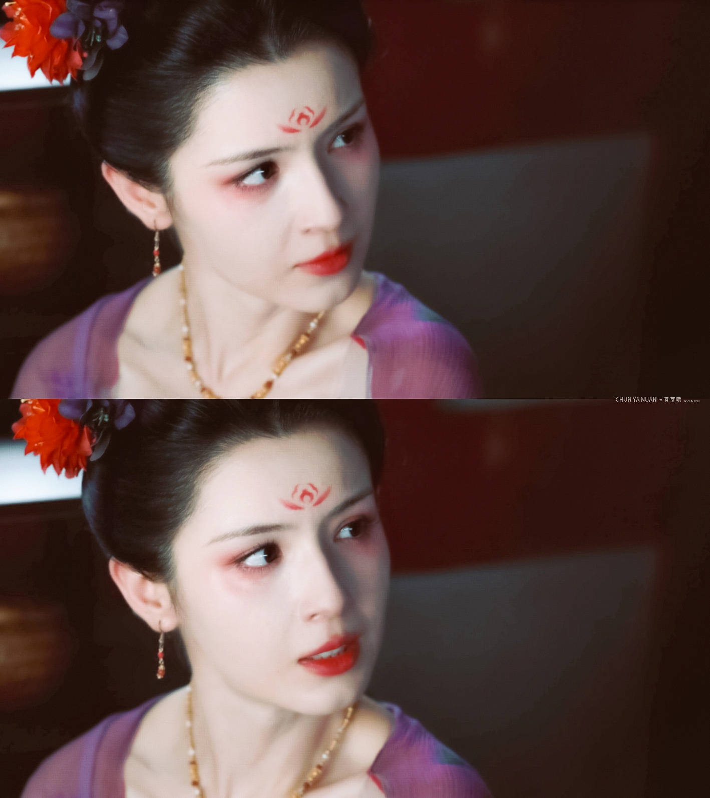 哈妮克孜盘头簪花妩媚撩人 额前花钿俏皮灵动