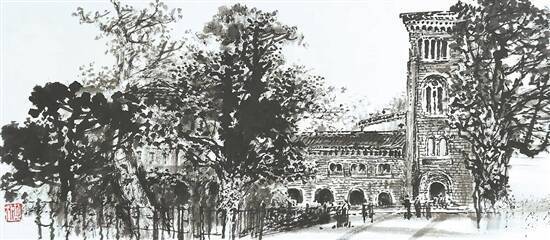 南加州大学校园一景（写生）