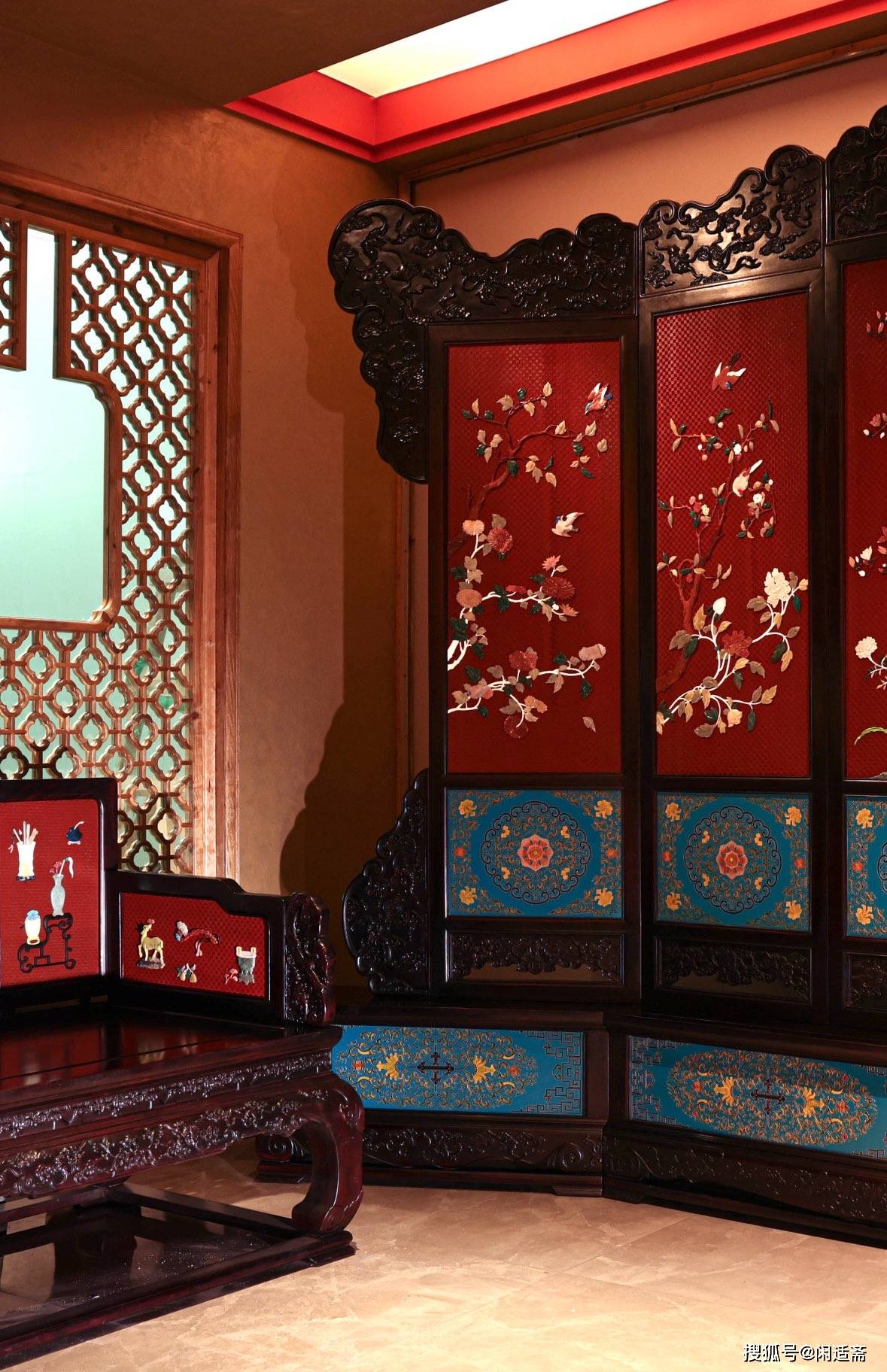 明清家具之艺术瑰宝，百宝玉石雕填漆大围屏