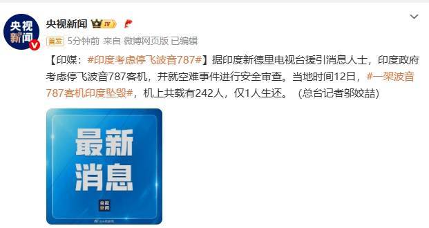 印媒：印度政府考虑停飞波音787