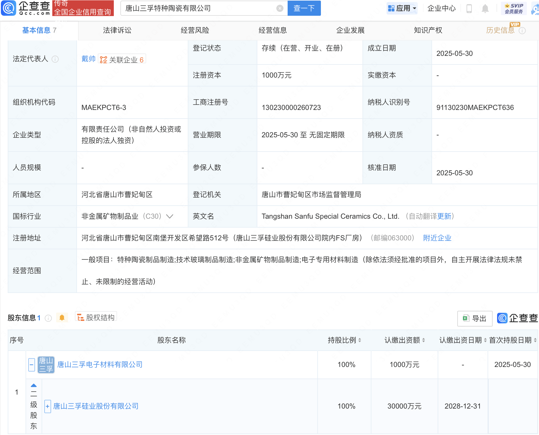 三孚股份在唐山成立特种陶瓷新公司