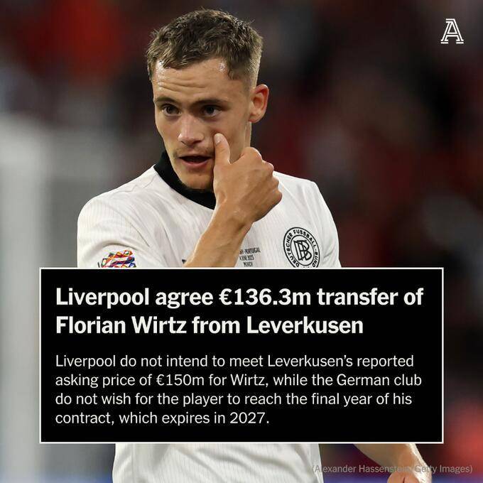 TA：利物浦没有满足药厂1.5亿欧要价，将以约1.36亿欧总价成交