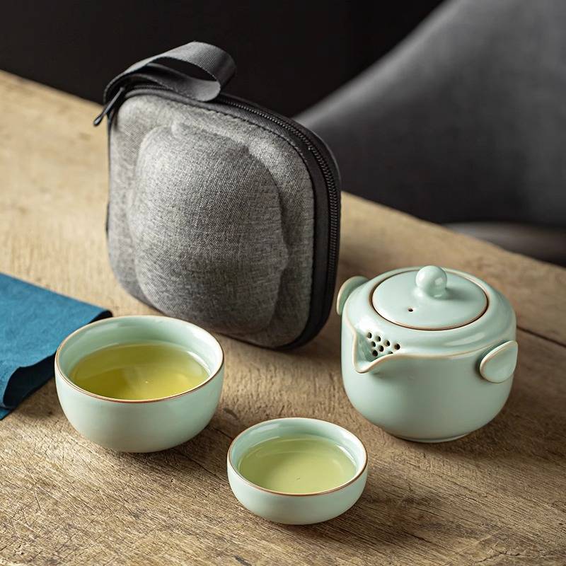 出行茶香伴侣：汝窑旅行茶具叠加收纳+滤孔防烫！​