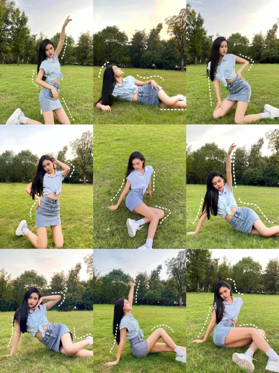 原创            牛仔裤拍照，9个姿势，活力感十足，苗条显身材，拍照松弛漂亮、氛围感满满