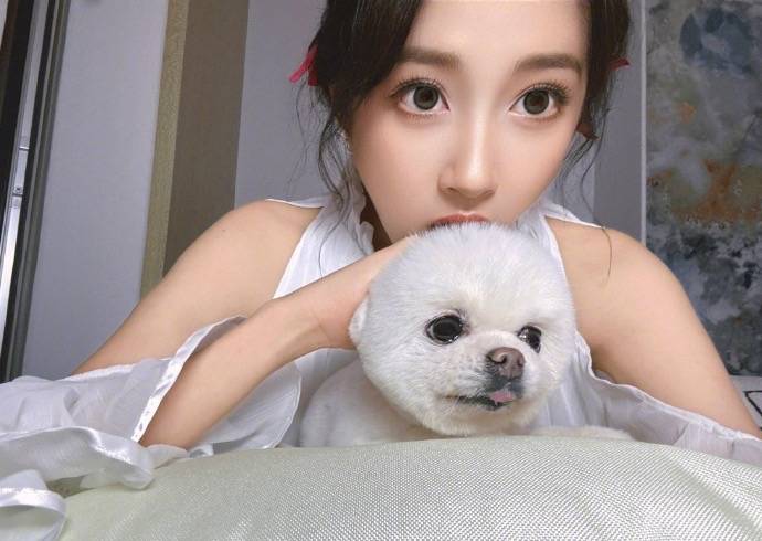 关晓彤穿着白裙与小狗合照 神态温柔又俏皮