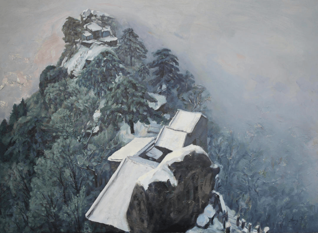 张春波油画选取第一人称视角感受山势险峻