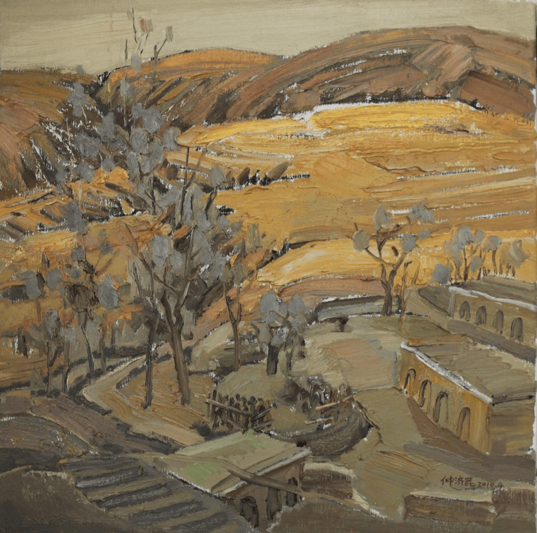 仲济昆油画展现陕北落日余晖