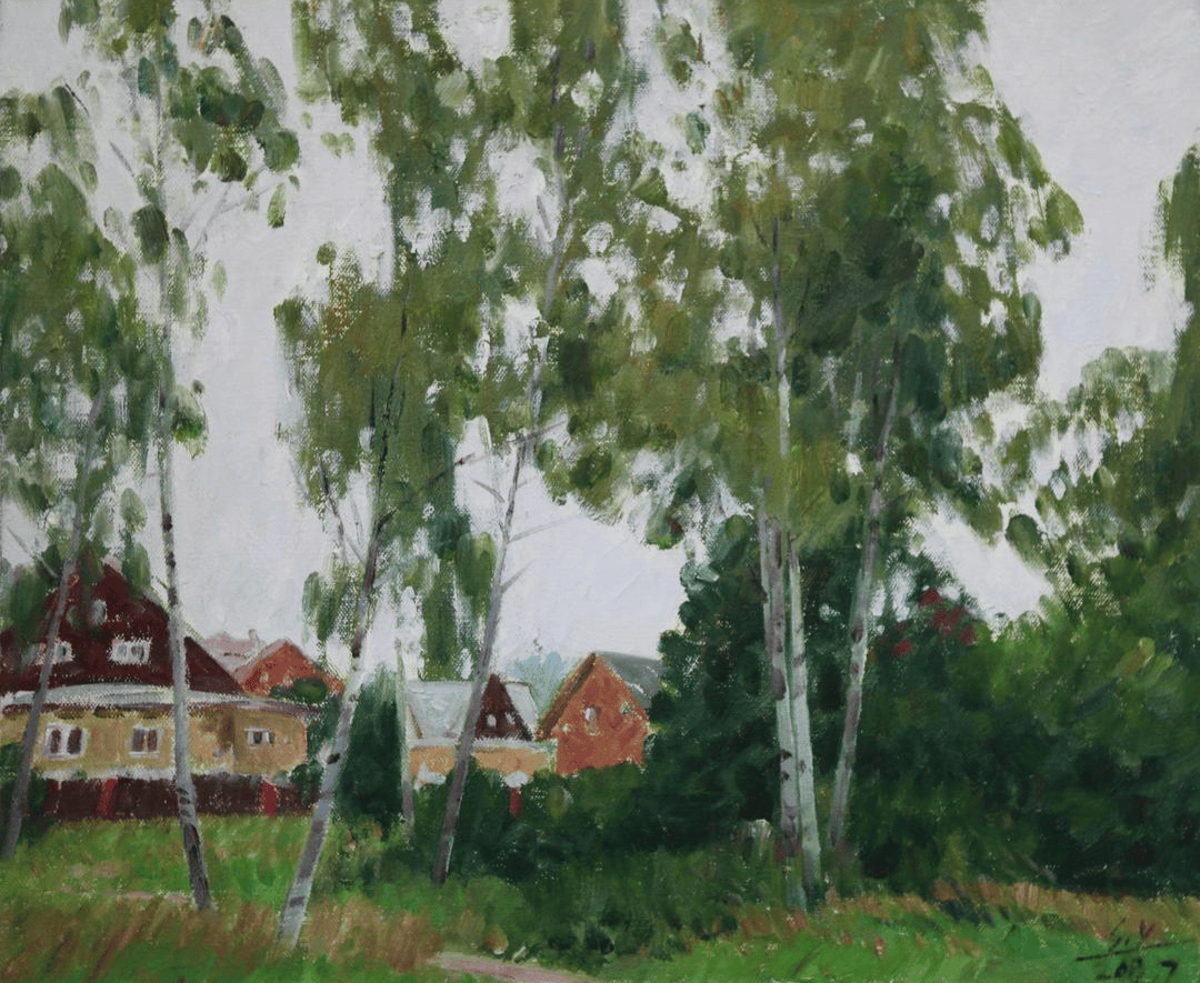 孙营油画作品大树遮天营造神秘画境