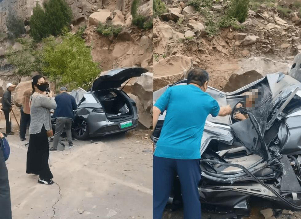 山西临县黄河一号旅游公路巨石滚落砸中汽车，当地回应：致2人受伤
