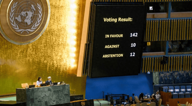 142票通过，联大决议落实“两国方案”，美国撺掇日本出面反对