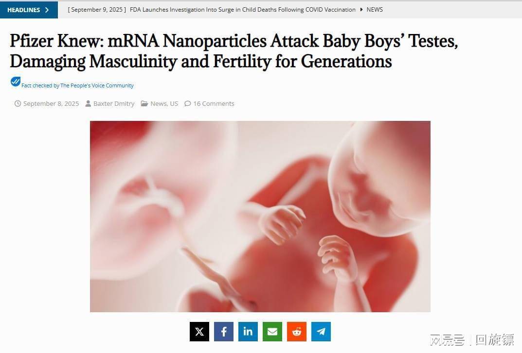 辉瑞早就知情：mRNA疫苗会攻击男性生殖系统，男婴在子宫时就被侵入睾丸