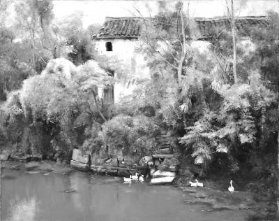 宁静的河埠头（油画）