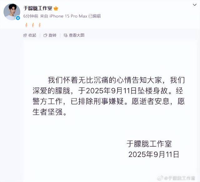 导演程青松辟谣于朦胧死亡与自己有关：已报警