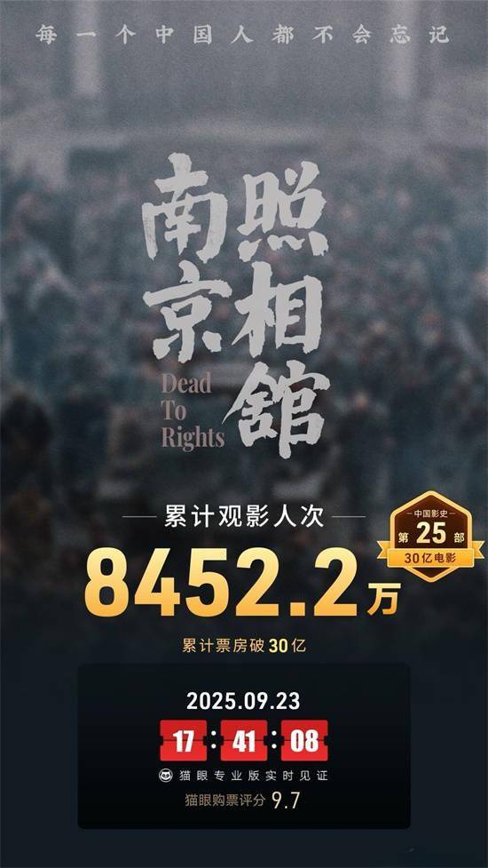 中国影史第25部！《南京照相馆》票房破30亿大关