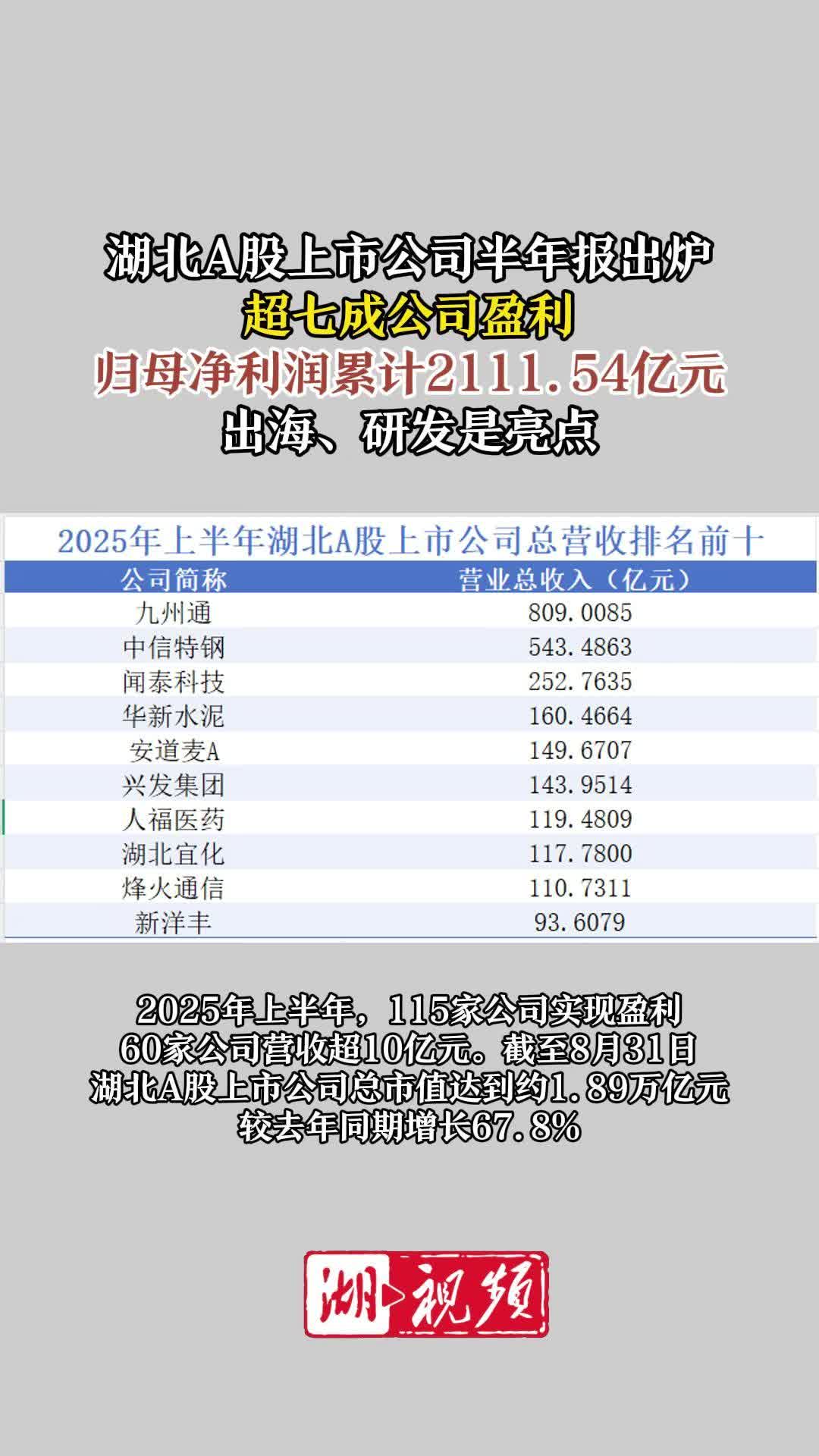 “出海”步伐加快 硬核技术撬动市场  上半年湖北超7成上市公司盈利