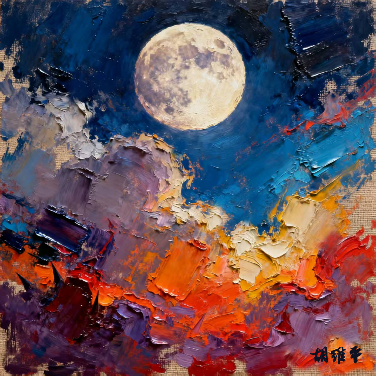 胡维平油画《月圆人团圆》