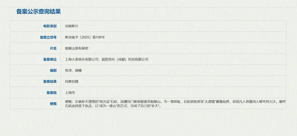 《骷髅山里有秘密》备案！《哪吒2》郝姗任编剧