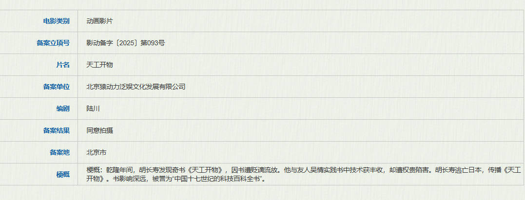 陆川编剧动画电影《天工开物》立项 舞剧版2024年首演