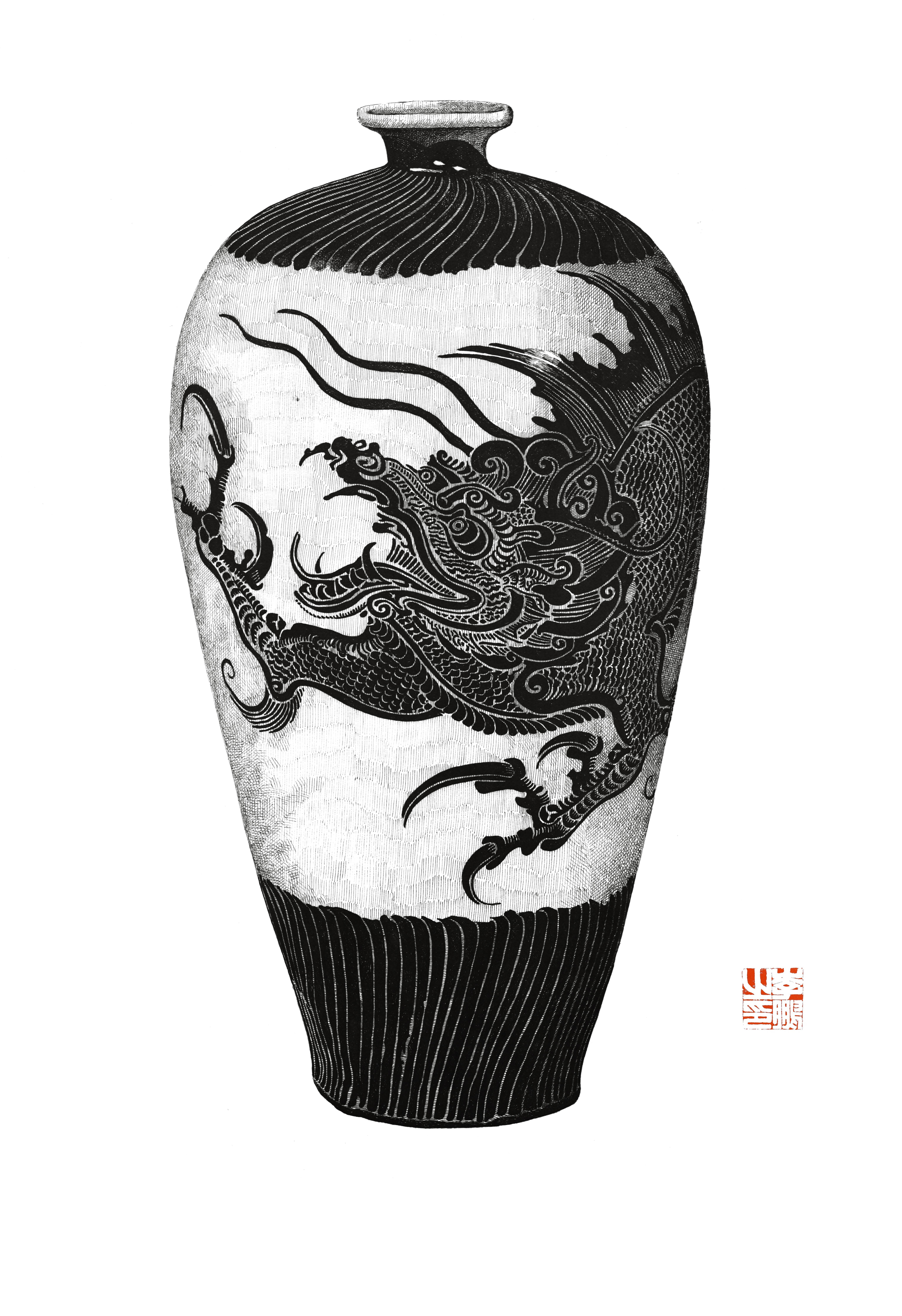 炉火瓷光——李鹏钢笔画瓷器陶器专题作品赏析