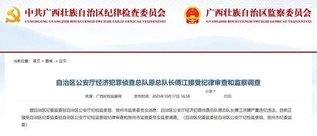 广西公安厅经侦总队原总队长傅江被查