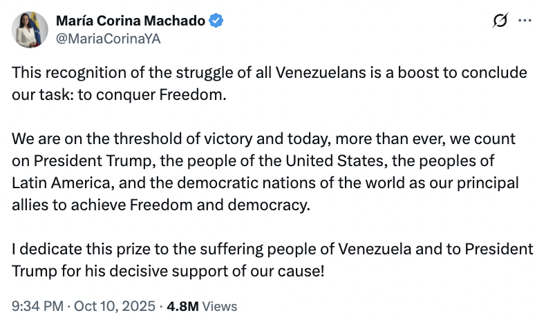 新晋诺贝尔和平奖得主：把奖献给特朗普