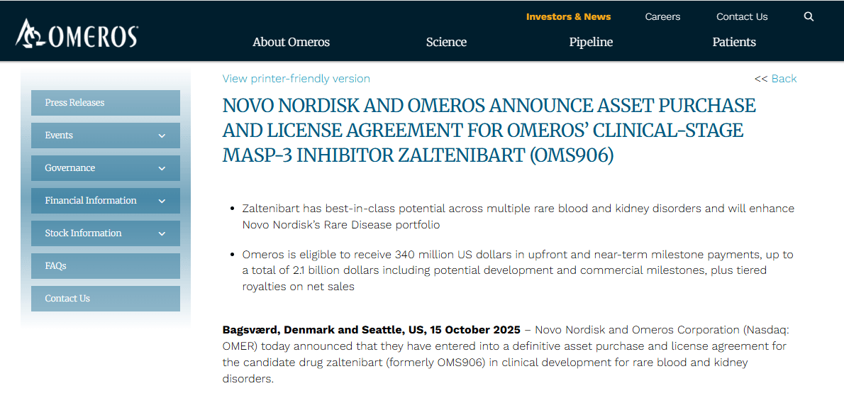 搜狐医药 | 诺和诺德21亿美元收购血液肾脏罕见病候选药物