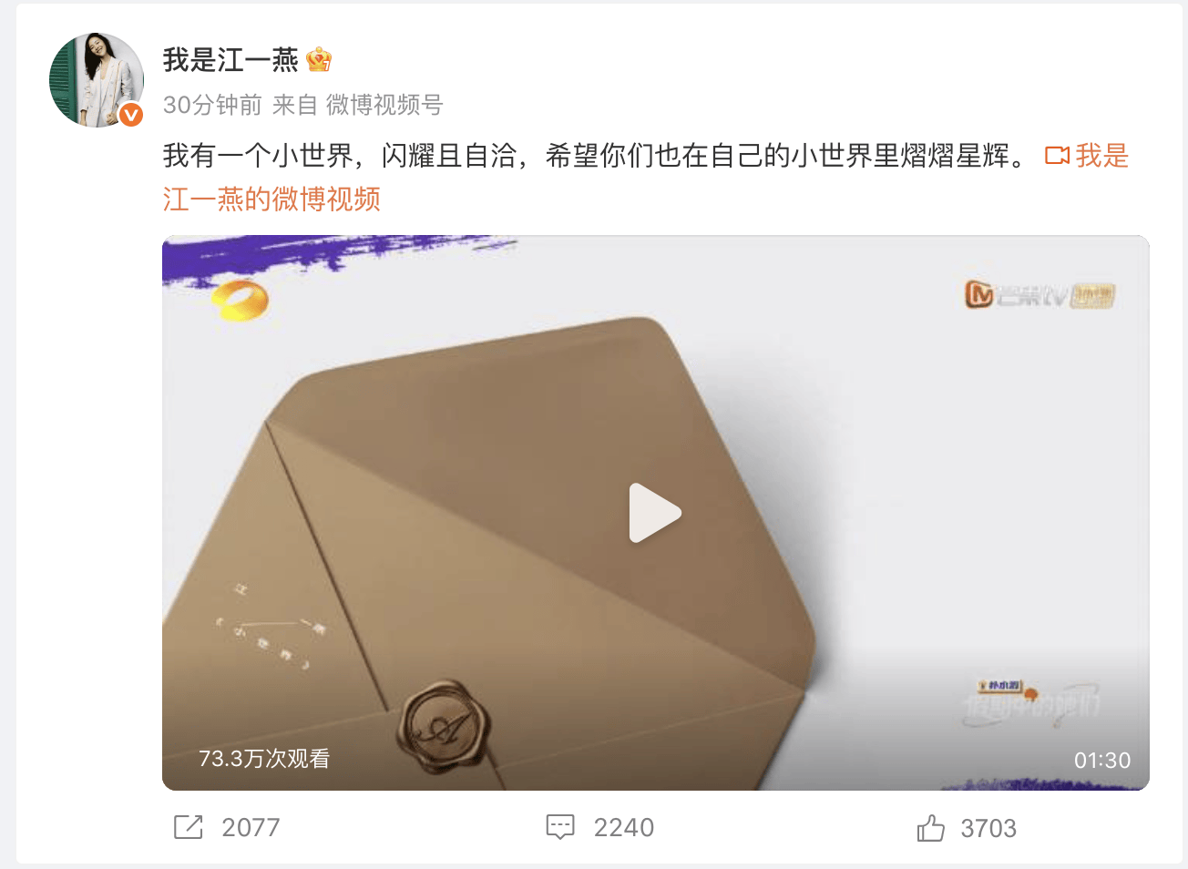 江一燕公布离婚后首发文:我有一个小世界,闪耀且自洽
