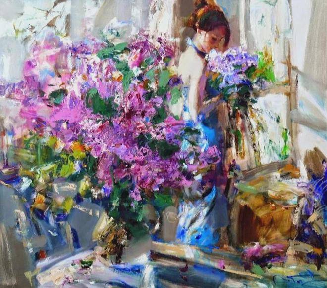 他的油画作品惊艳全场，色彩和笔触让你乐不思蜀