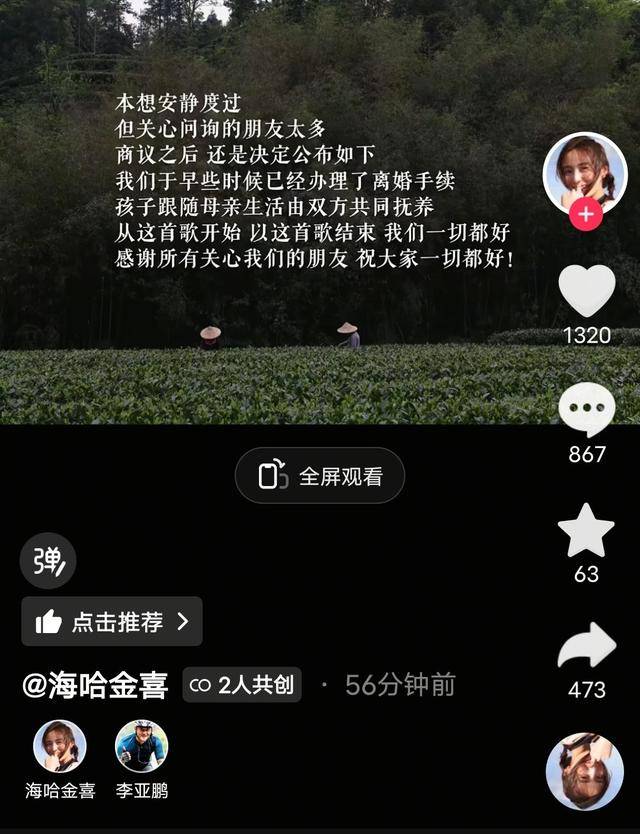 原创            海哈金喜不再隐瞒，坦白和李亚鹏已经离婚，3岁女儿跟她生活