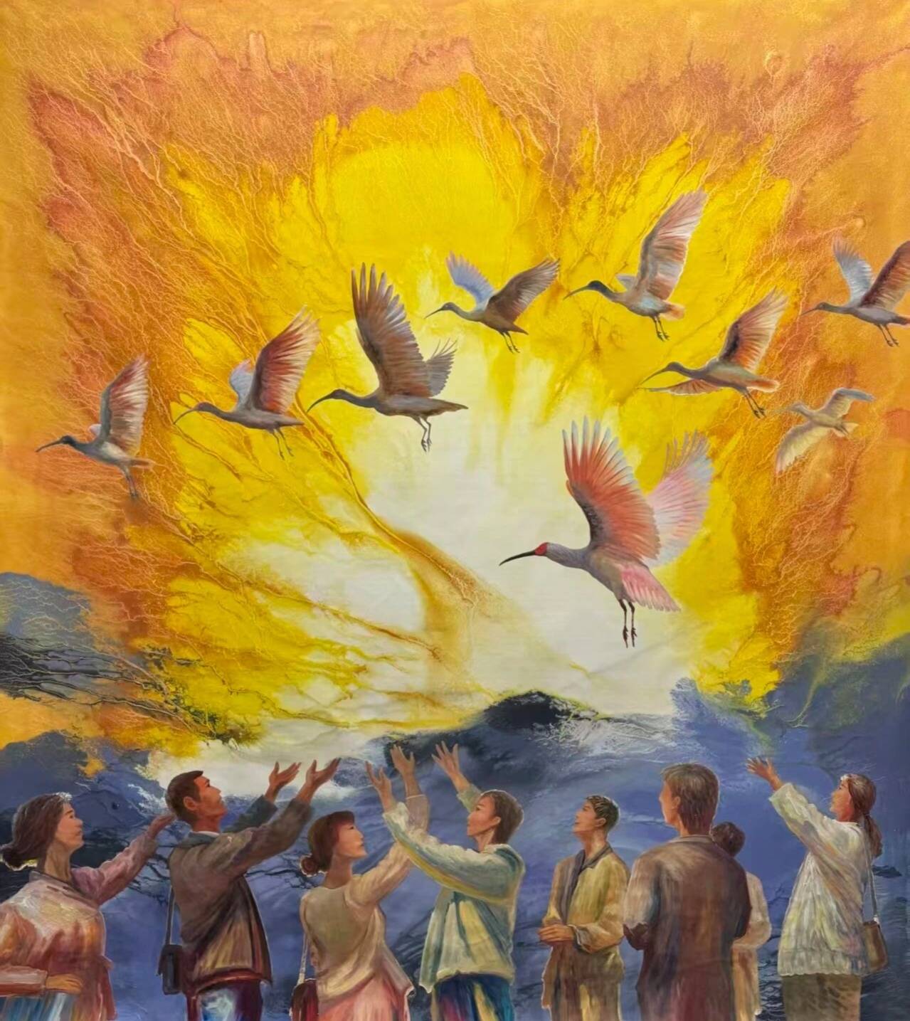 放飞朱鹮·晏子油画作品