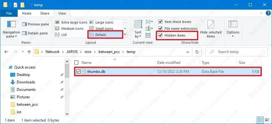 如何在Windows 10 上删除带有thumbs.db文件的网络文件夹？