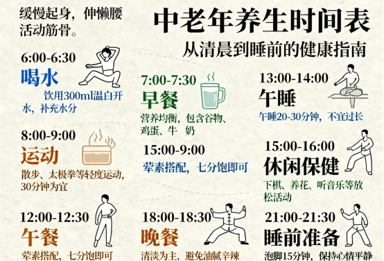 通达康|中老年人一天咋养生？跟着这份时间表准没错