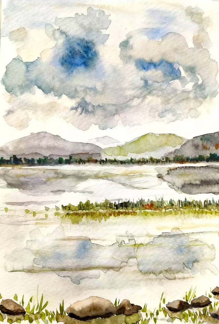 胡维平水彩写生——滇池早春：纸上聆听自然的浅吟