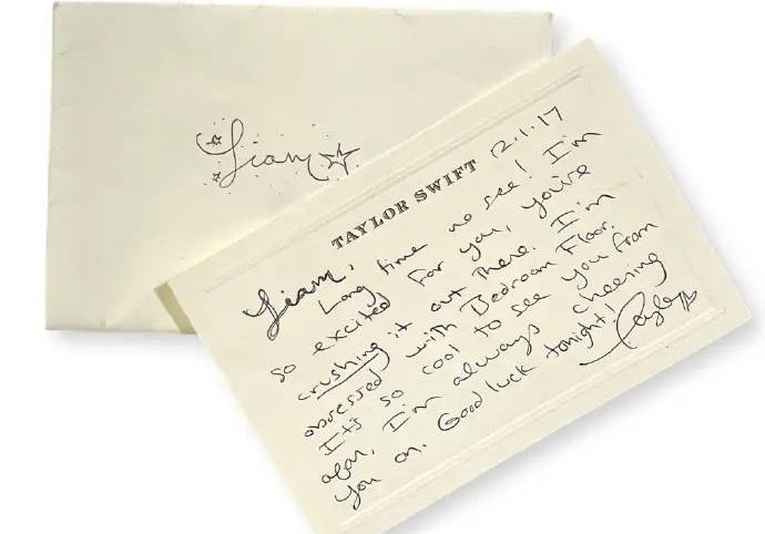 霉霉给利亚姆佩恩的亲笔信被拍卖 成交价达7500英镑