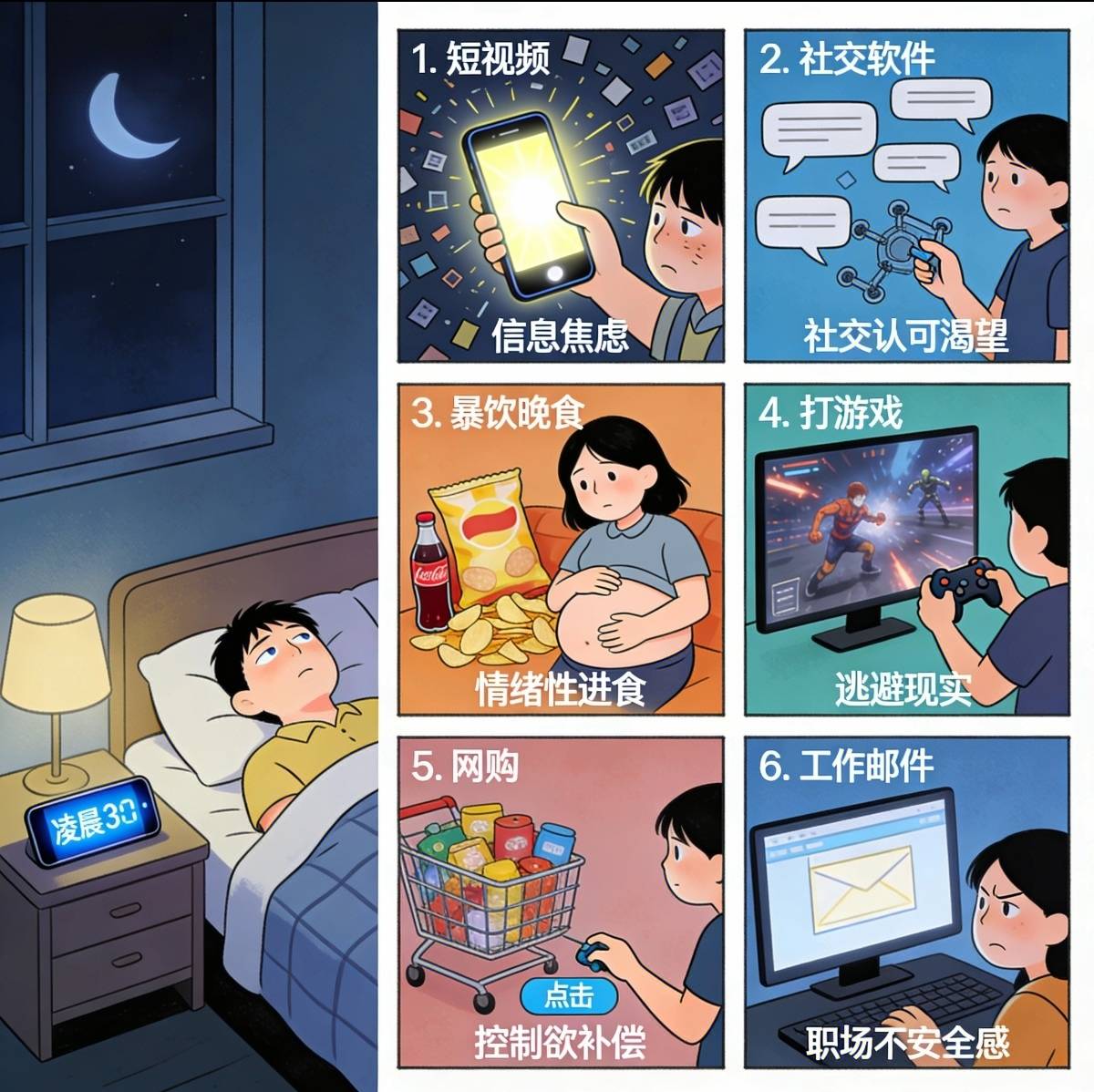 熬夜补偿心理诊断：6种深夜沉迷行为，暴露你的潜在压力源！