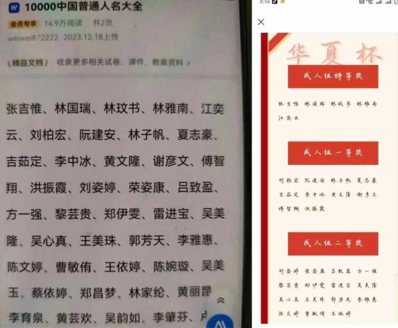 书法大赛获奖名单被指抄袭“人名大全”？主办方：名单可能发错了