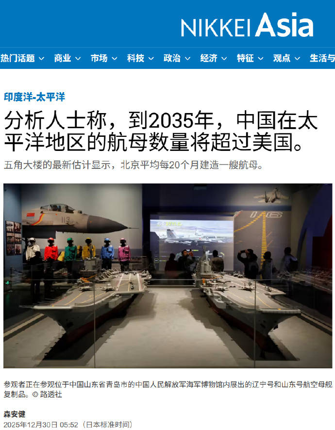 20个月造1艘！美专家：2035年中国坐拥7艘航母，在太平洋超越美军