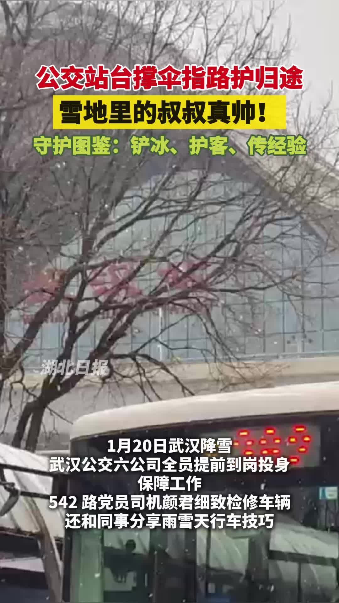 “撑伞的叔叔，你真帅！”铲冰、护客、传经验！公交人顶雪守护平安路