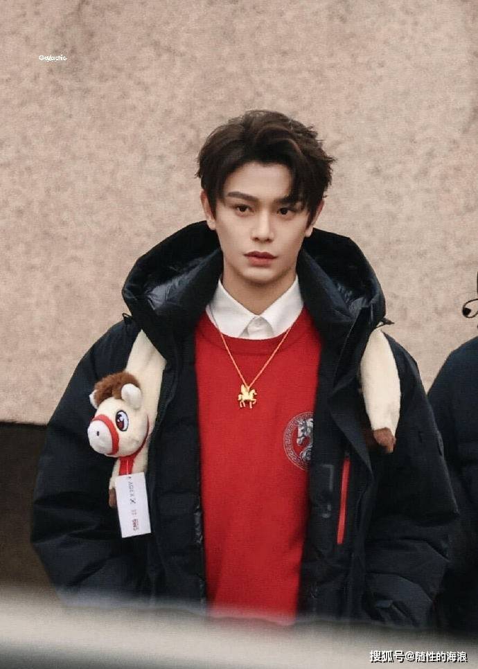 丁禹兮春晚联排穿红毛衣背小马包