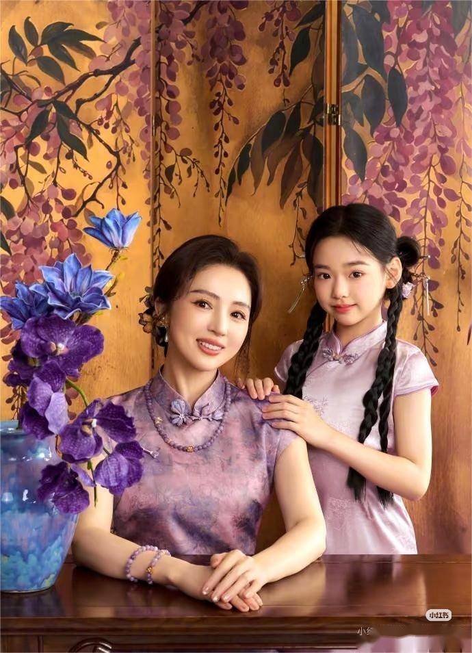 董璇母女紫旗袍写真 温婉如民国画