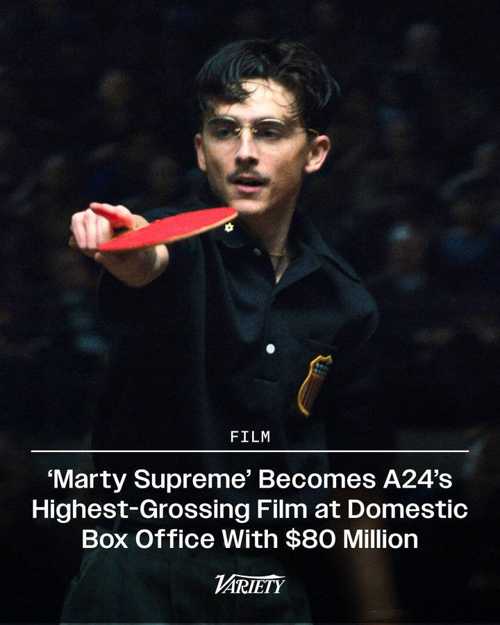 “甜茶”主演《至尊马蒂》北美票房超8000万美元 超越《瞬息全宇宙》加冕A24北美影史票房冠军