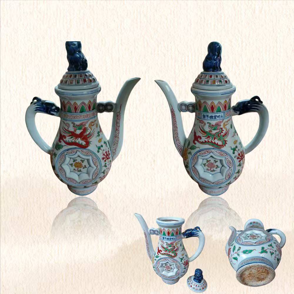 【陈先生私人珍藏】精品瓷器推荐——大明宣德款五彩龙凤纹执壶