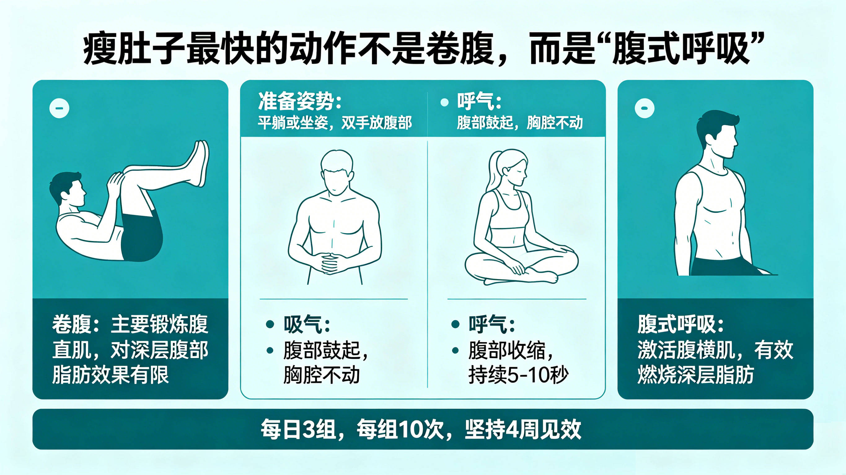 瘦肚子最快的动作不是卷腹，而是“腹式呼吸”（图解）